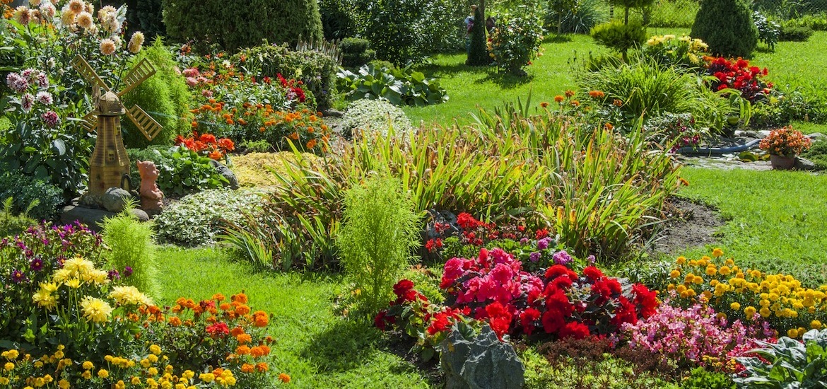 Colorful landscaped flower garden in Connecticut